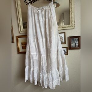 Women’s White Tiered Maxi Skirt with eyelet detail